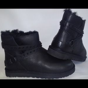 Emerson black leather studded mini UGG boots